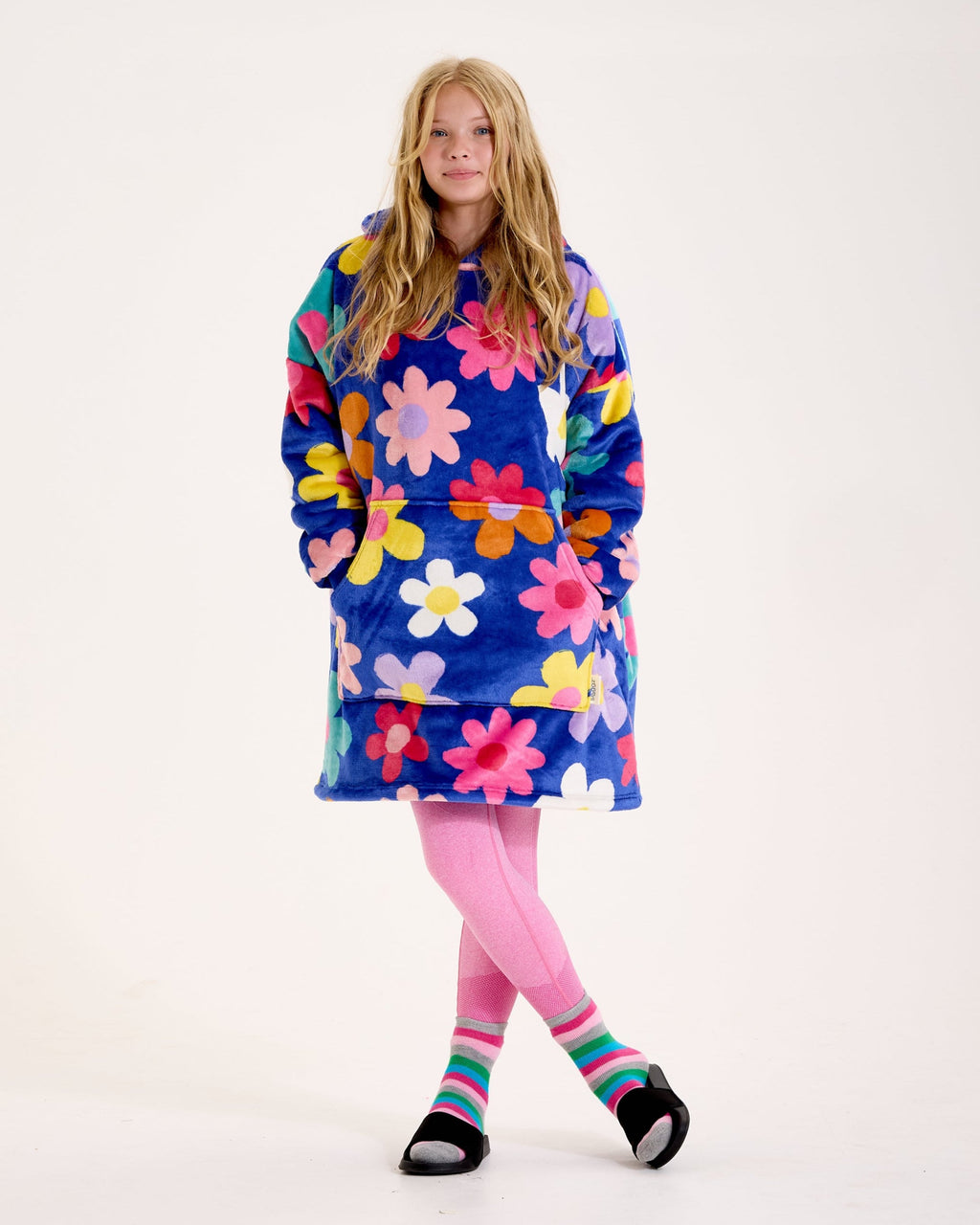 Blue Flower Power Hooded Blanket