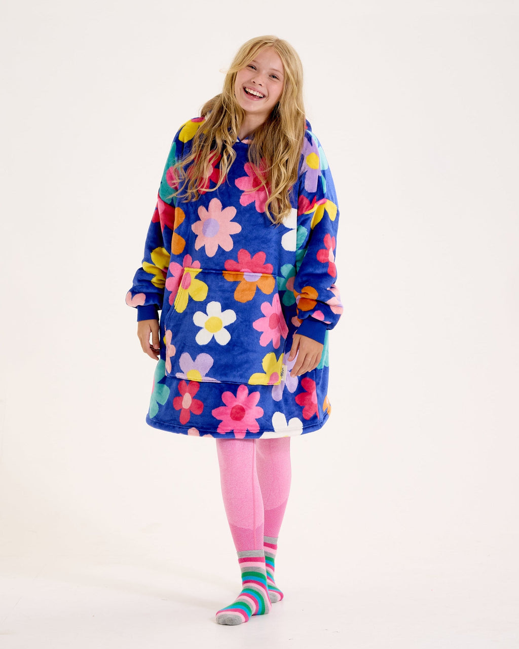 Blue Flower Power Hooded Blanket