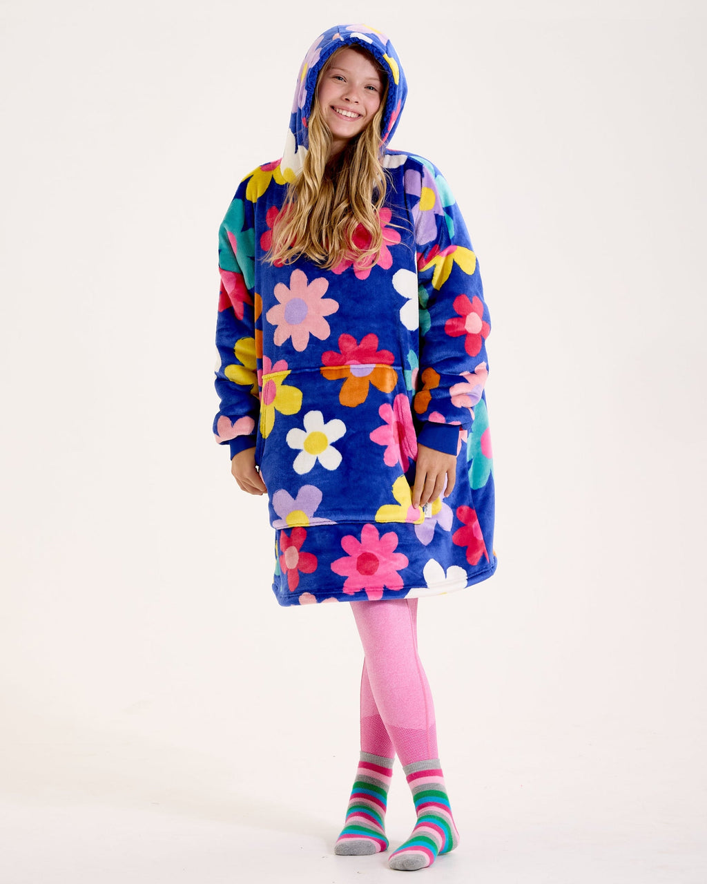 Blue Flower Power Hooded Blanket