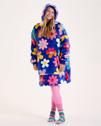 Blue Flower Power Hooded Blanket
