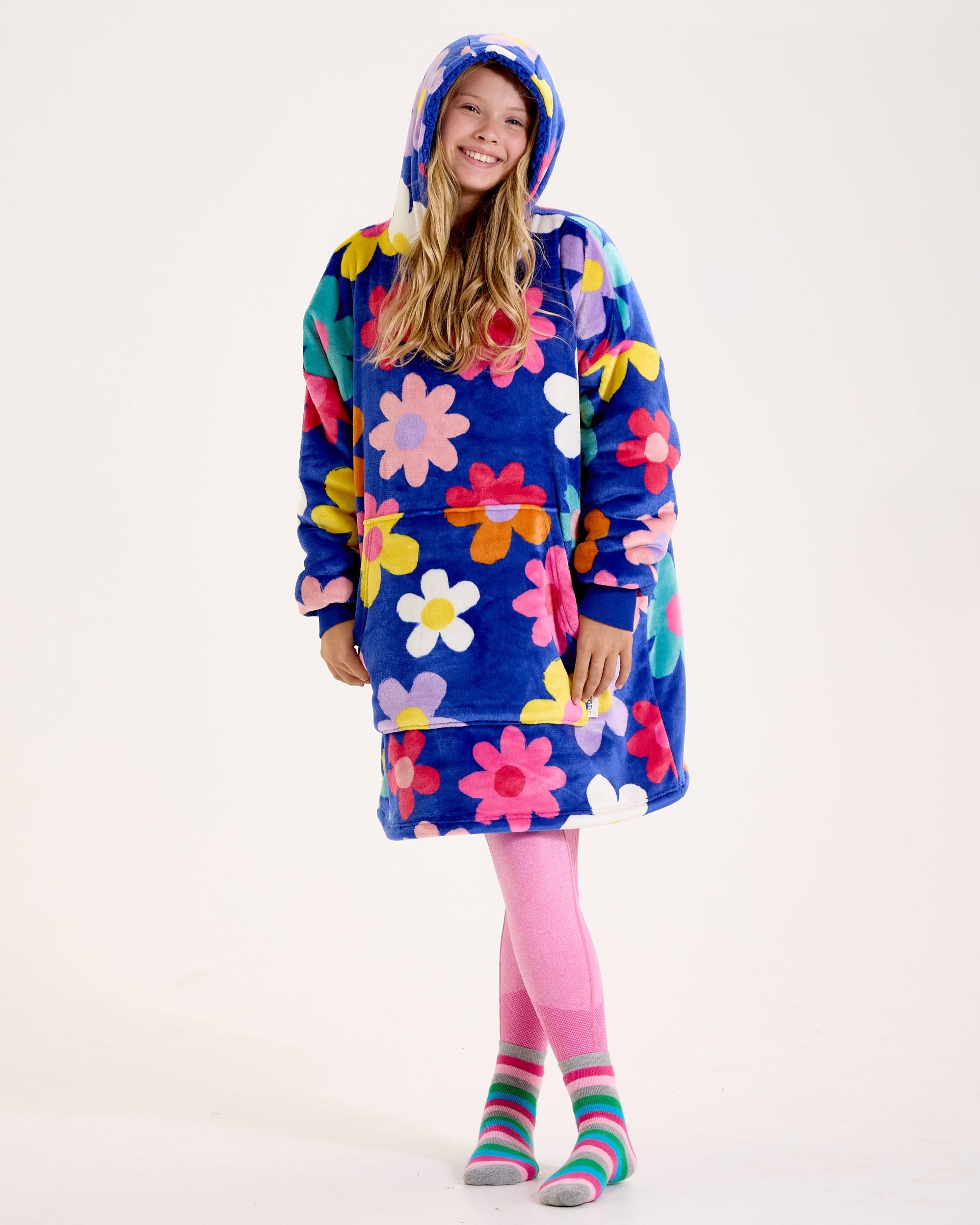 Blue Flower Power Hooded Blanket
