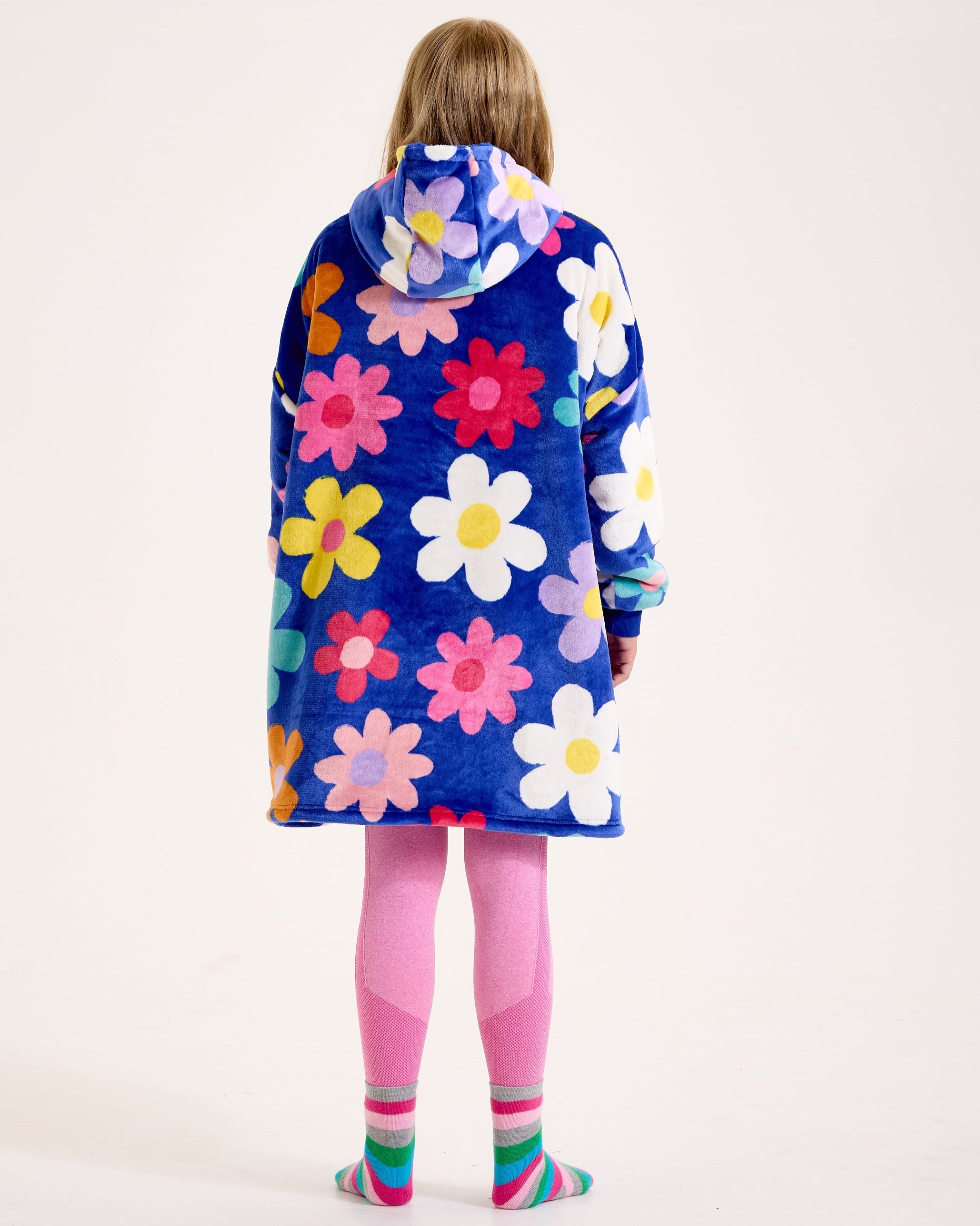 Blue Flower Power Hooded Blanket