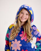 Blue Flower Power Hooded Blanket