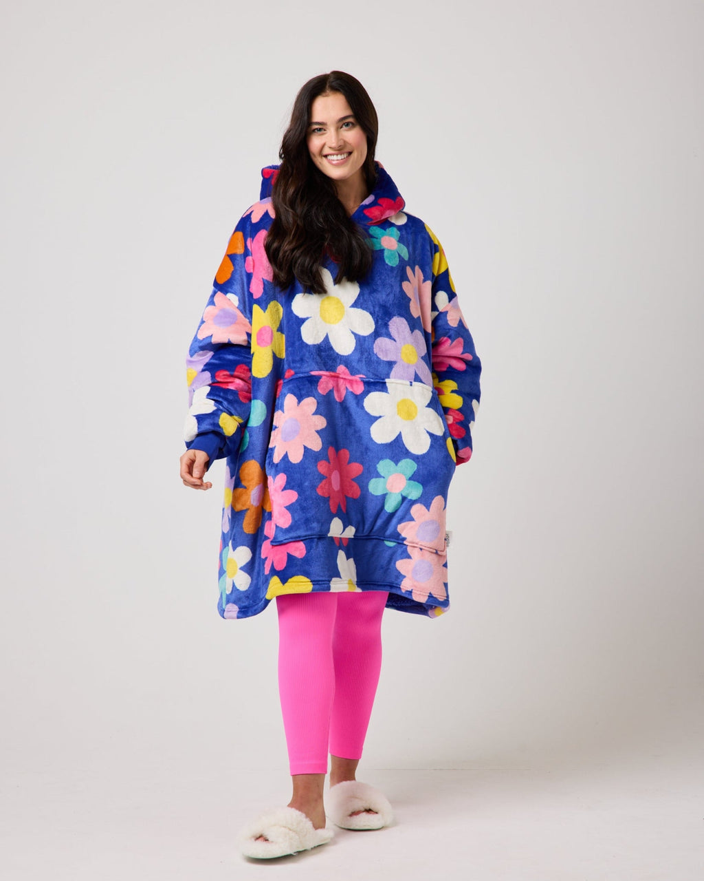 Blue Flower Power Hooded Blanket
