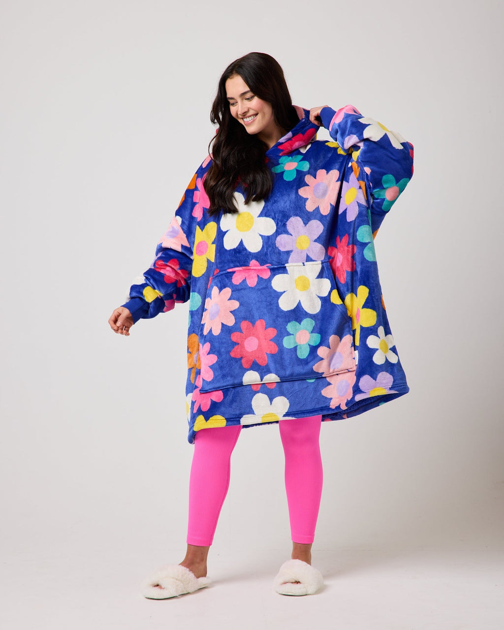 Blue Flower Power Hooded Blanket
