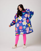 Blue Flower Power Hooded Blanket