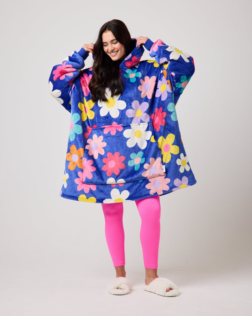 Blue Flower Power Hooded Blanket