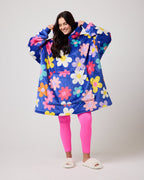 Blue Flower Power Hooded Blanket