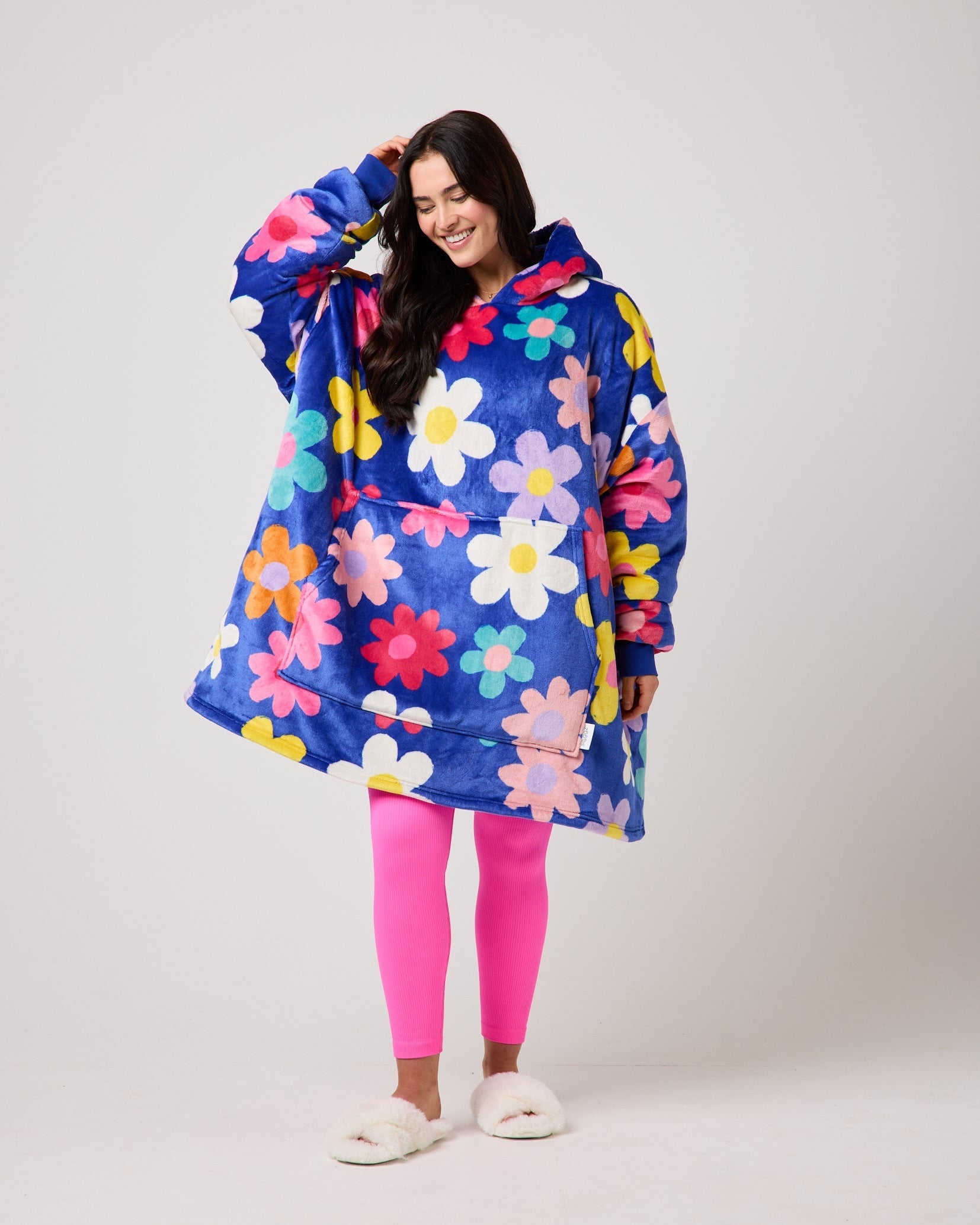 Blue Flower Power Hooded Blanket