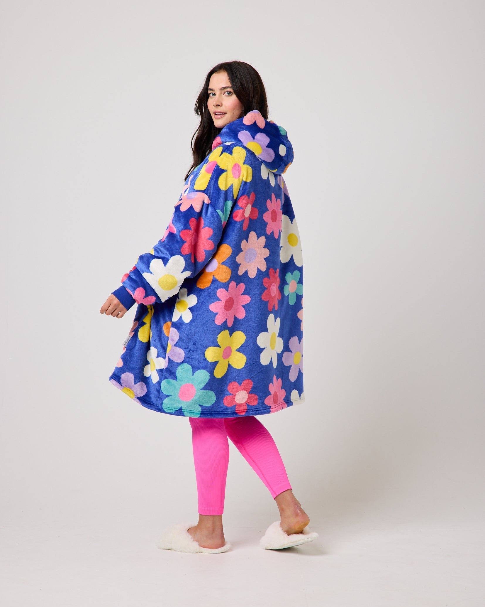 Blue Flower Power Hooded Blanket