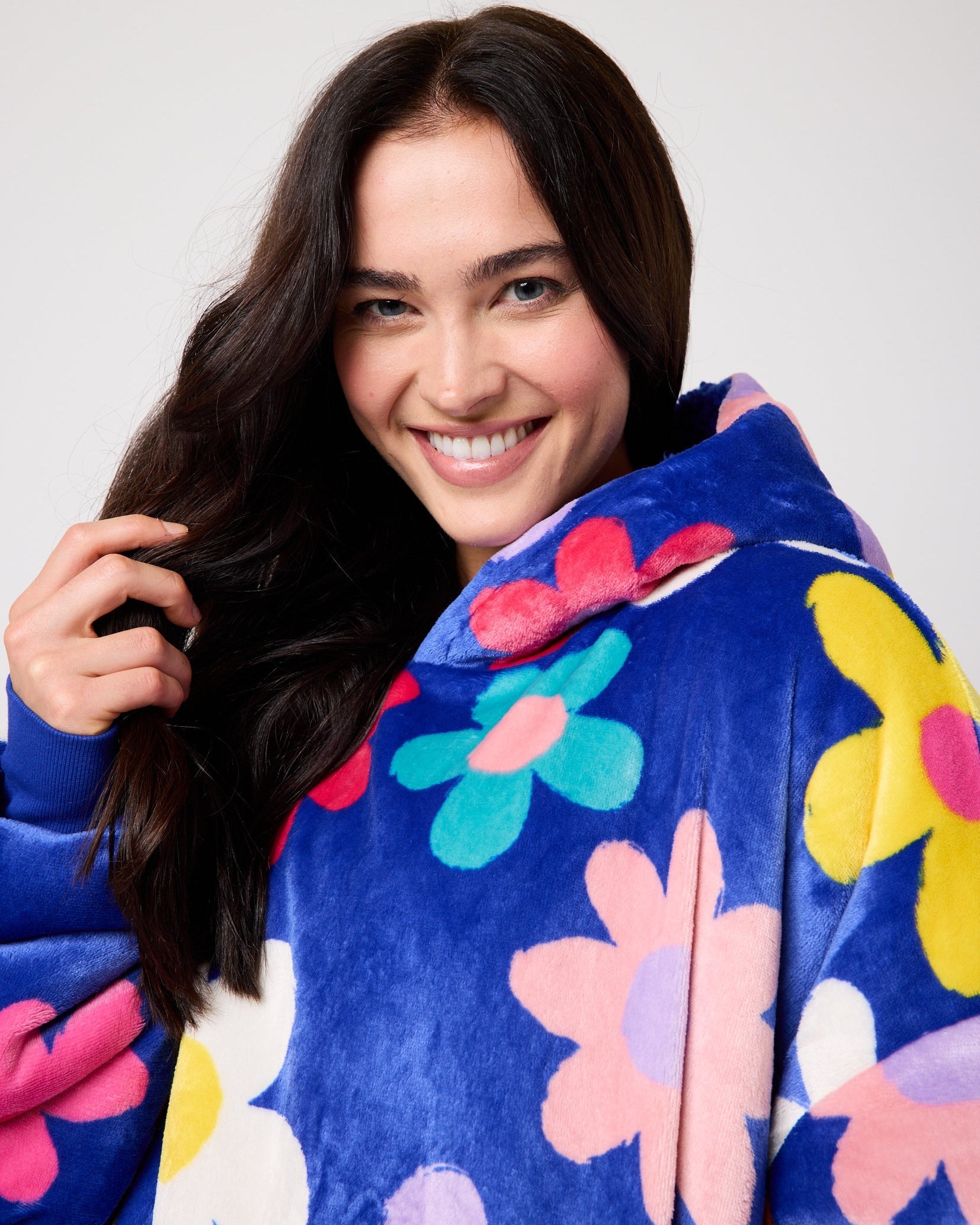 Blue Flower Power Hooded Blanket
