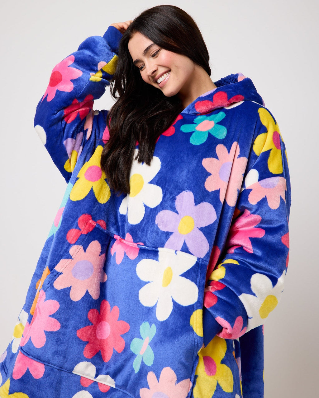 Blue Flower Power Hooded Blanket