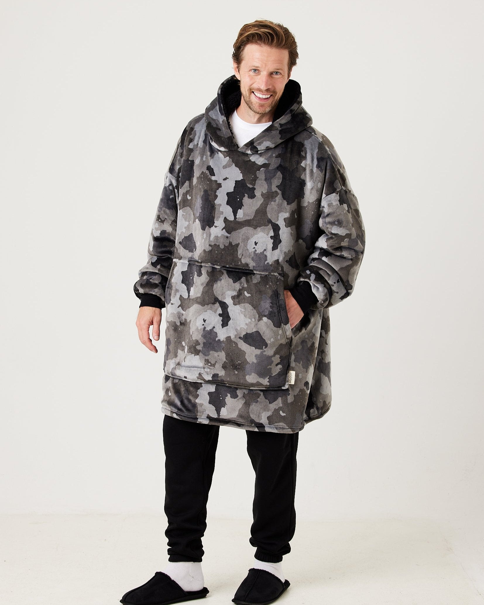 Grey Camo Hooded Blanket